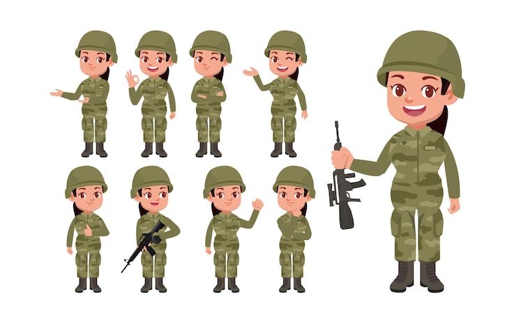 Vector conjunto de soldado con diferentes poses.