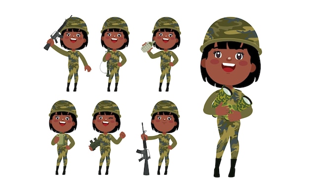 Vector conjunto de soldado con diferentes poses.