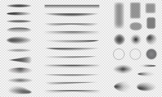 Conjunto de sombras realistas con bordes suaves Efecto de sombra vectorial en fondo transparente