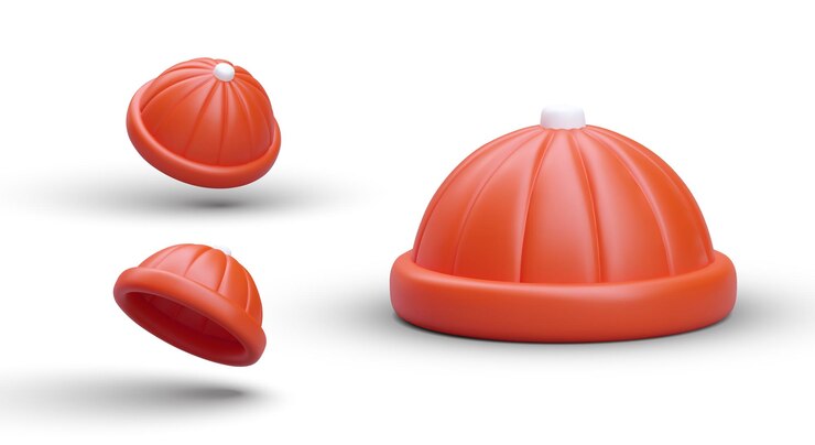Vector conjunto de sombreros 3d realistas plantillas de sombrero rojo aisladas vista frontal y angular de gorras para hombres o niños