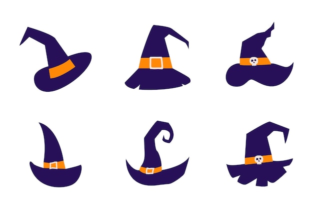 conjunto de sombreros de bruja para Halloween. Elementos y objetos de Halloween para proyectos de diseño.