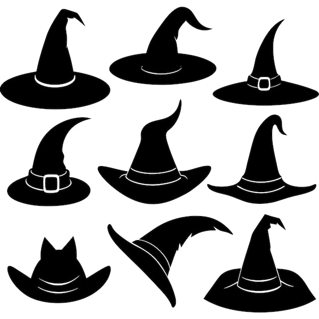 Conjunto de sombreros de brujas Colección de tocados de magos vector