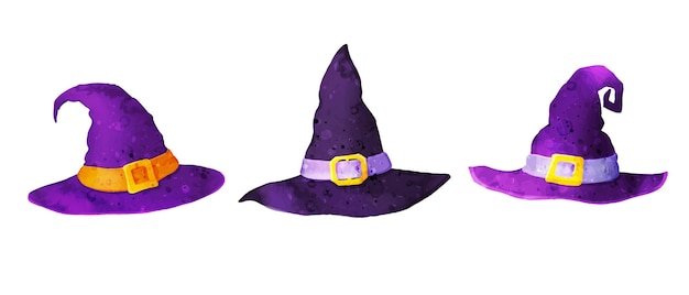 Conjunto de sombreros de brujas Ilustración de acuarela vectorial