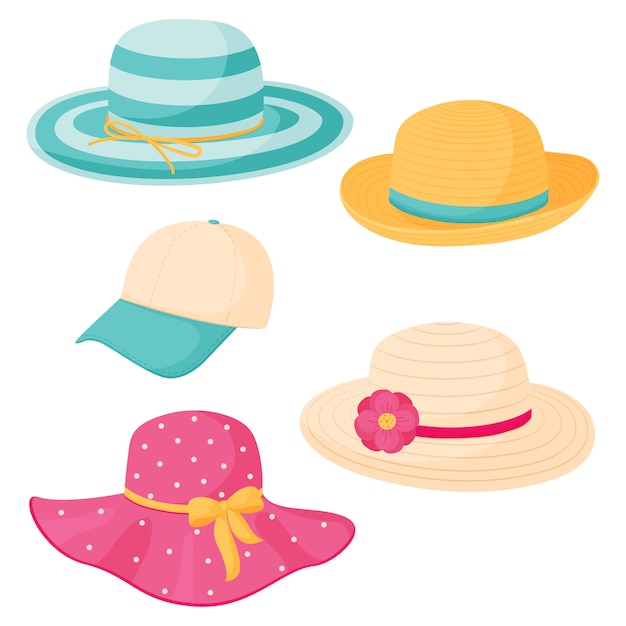 Vector conjunto de sombreros de mujer de verano