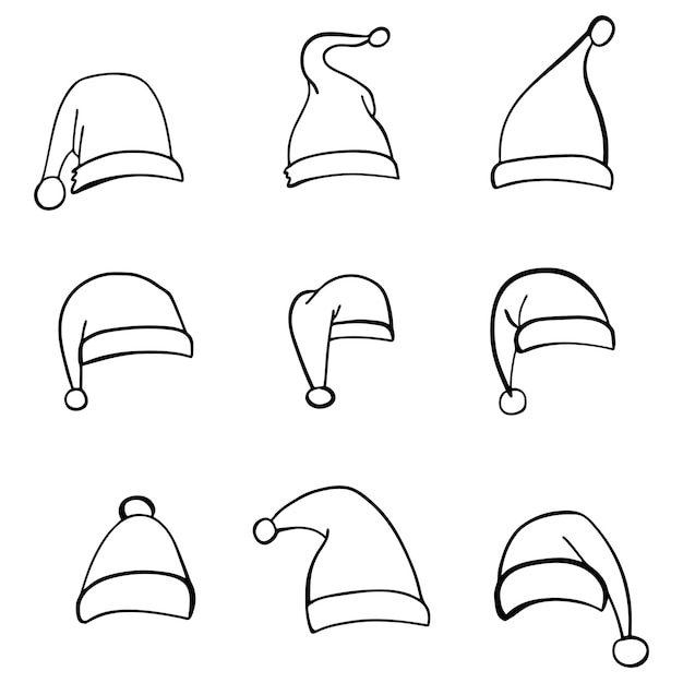 Vector conjunto de sombreros de santa dibujados a mano elemento de diseño festivo para navidad y año nuevo ilustración vectorial en estilo doodle