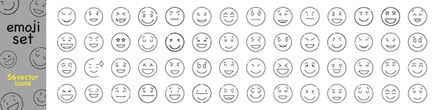 Conjunto de sonrisas circulares Conjunto de emoji Icono de sonrisa Emoji con diferente estado de ánimo de emoción cara de sonrisa triste feliz
