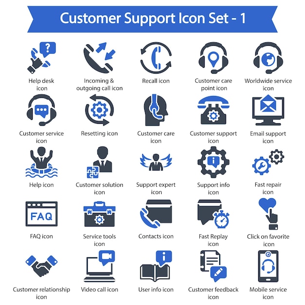 Vector conjunto de soporte al cliente conjunto 1 de íconos azules