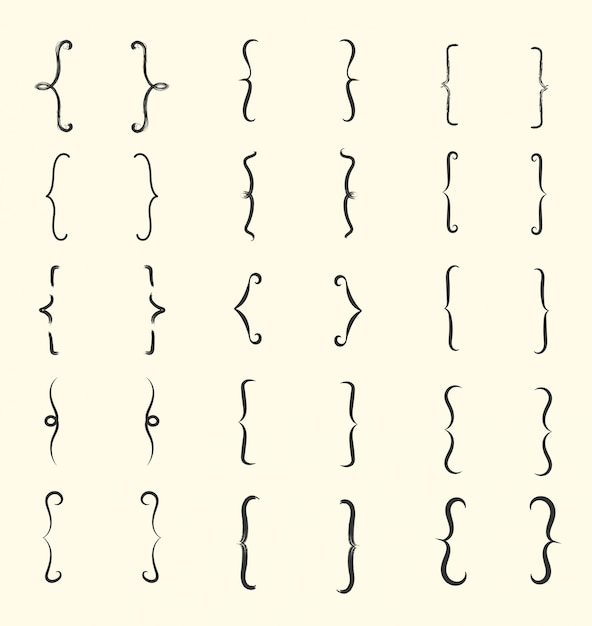 Conjunto de soportes simples dibujados a mano. Ganchos negros. Soportes icono de tipografía rizada vintage. Ganchos negros. Doodle, estilo vintage.