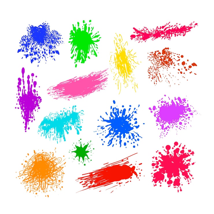 Vector conjunto de splases de pintura de colores vectoriales aislados en el diseño de diferentes colores de fondo blanco
