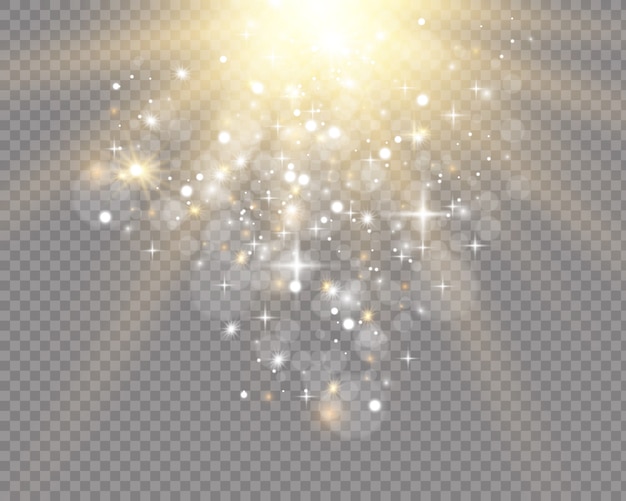 Conjunto de Spotlight aislado. Vector efecto de luz brillante con rayos de oro y vigas