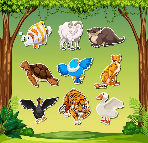 Vector conjunto de sticket animal