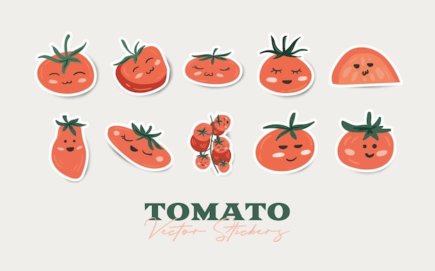 Conjunto de stikers de dibujos animados de tomate