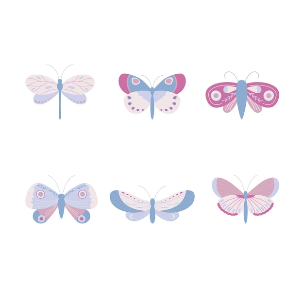 conjunto de suaves mariposas colores pastel