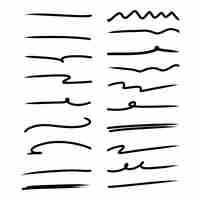 Vector conjunto de subrayado dibujado a mano, trazos de marcador de resaltado, swoops, marcas de pincel de ondas garabato abstracto. ilustración vectorial