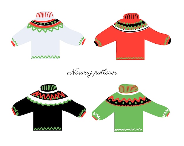 Conjunto de suéteres tradicionales de Navidad con patrón noruego