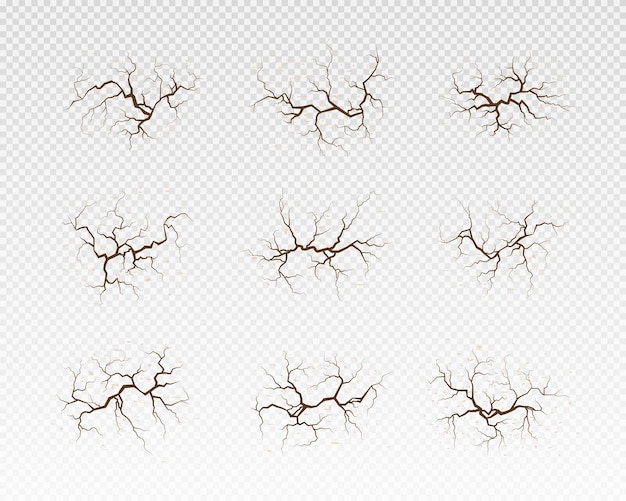 Conjunto de superficie agrietada dibujada a mano Muchas líneas de tierra de grietas para un fondo abstracto