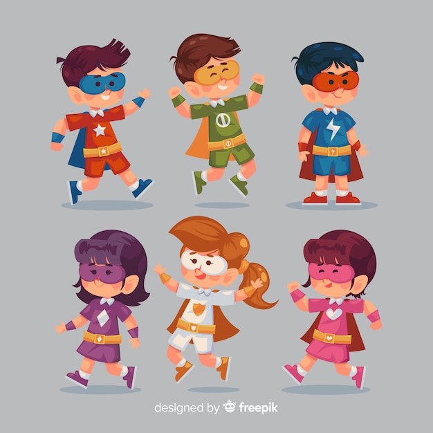 Vector conjunto de superheroes de niños