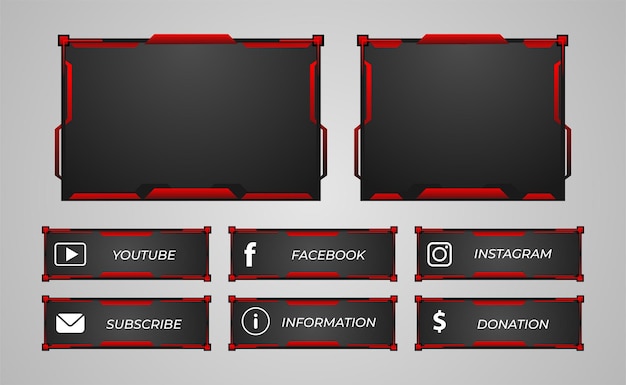 conjunto de superposición de panel de streamer twitch color rojo