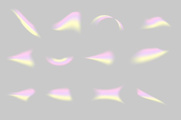 Conjunto de superposiciones de gradiente de color formas pastel de refracción de color elementos de diseño Y2K Ilustración vectorial en un fondo transparente