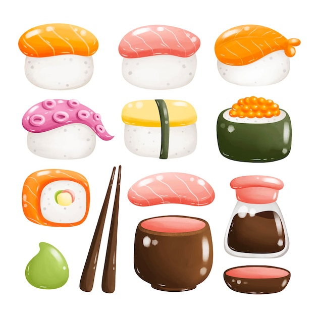 Conjunto de sushi de dibujos animados