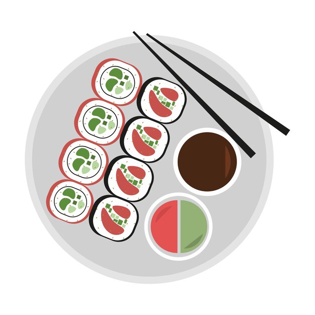 Conjunto de sushi plato vector aislado