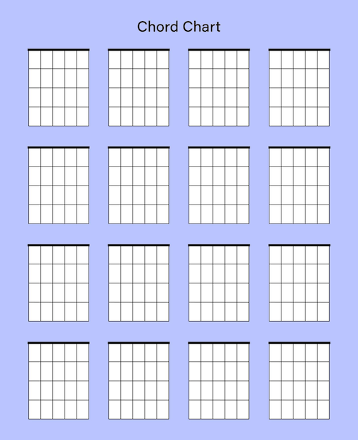 Conjunto de tabla de acordes. diagrama de acordes. ilustración vectorial. pestaña vacía. tabulación