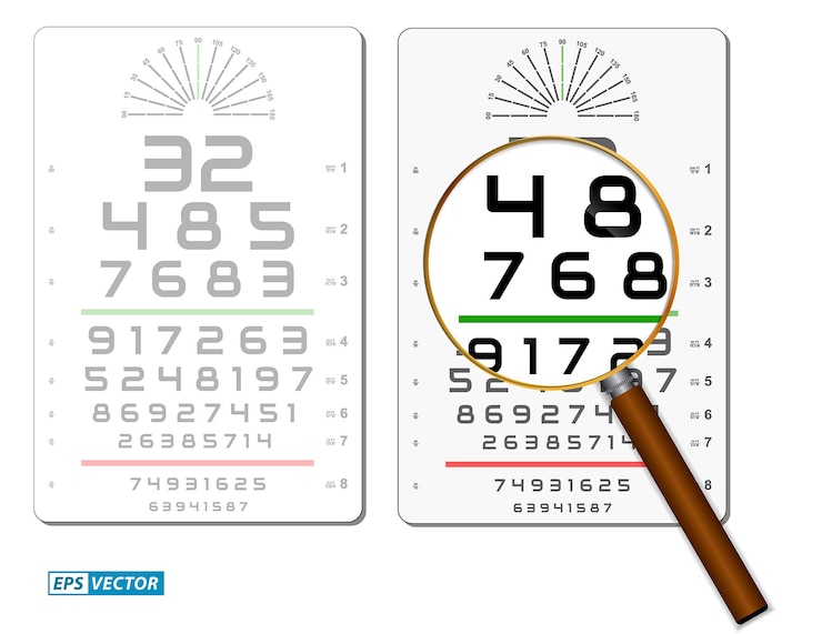 Vector conjunto de tabla de prueba ocular aislada o diagnóstico médico de examen de visión. eps vectoriales