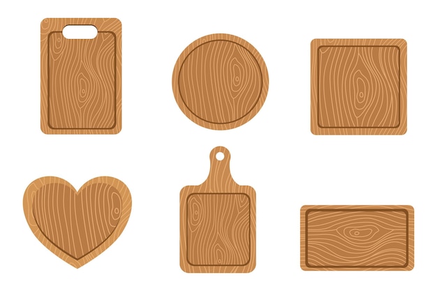 Conjunto de tablas de corte de madera de diferentes formas adecuadas para pegatinas de clip art, etc.