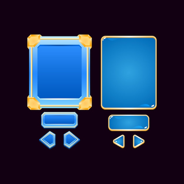Conjunto de tablero de interfaz de usuario de juego de diamantes de gelatina dorada emergente para elementos de activos de interfaz gráfica de usuario