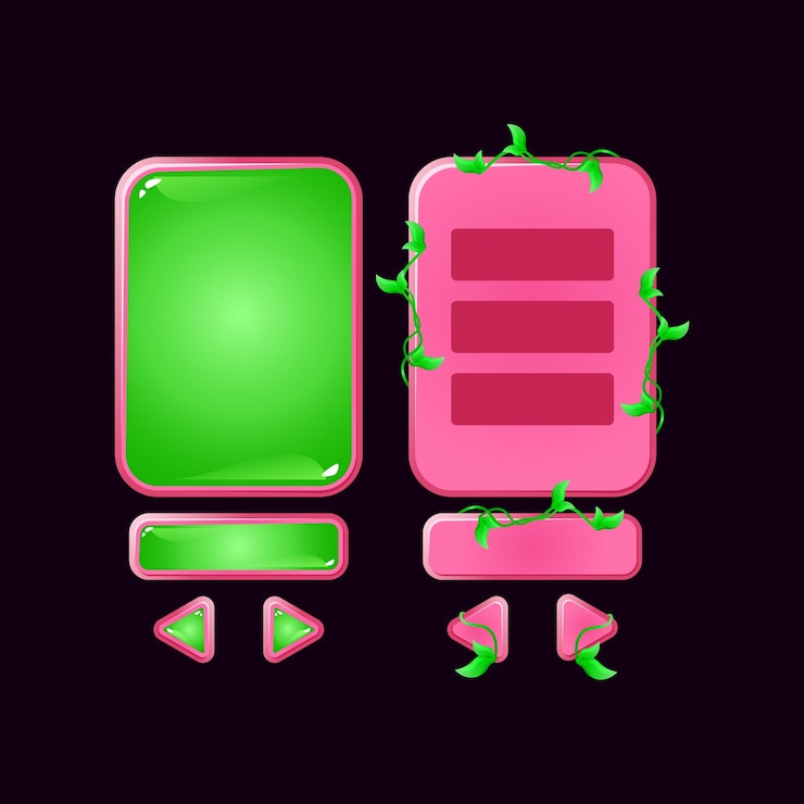 Vector conjunto de tablero de interfaz de usuario de juego de jalea rosada emergente para elementos de activos de interfaz gráfica de usuario