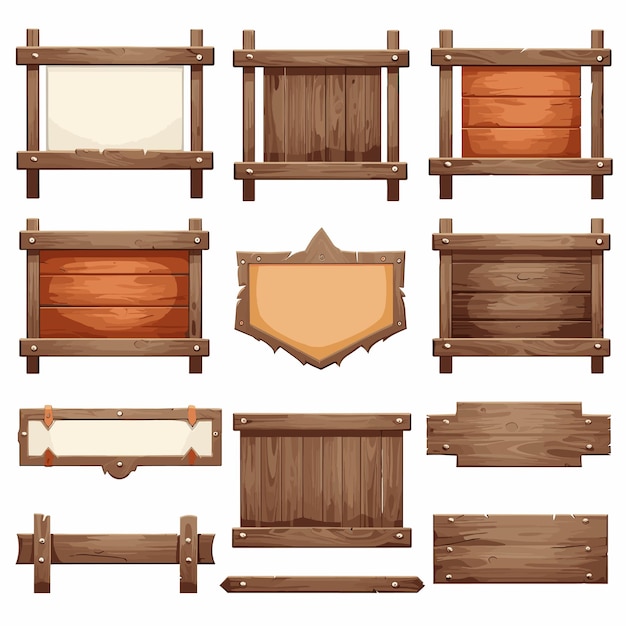 Conjunto de tabletas de madera paneles texturizados cartel en estilo de dibujos animados ilustración vectorial tabla rústica con lugar