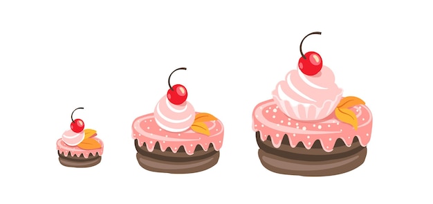 Conjunto de tamaños de tortas. Recompensa de postre. Tarta de tarta de fantasía.