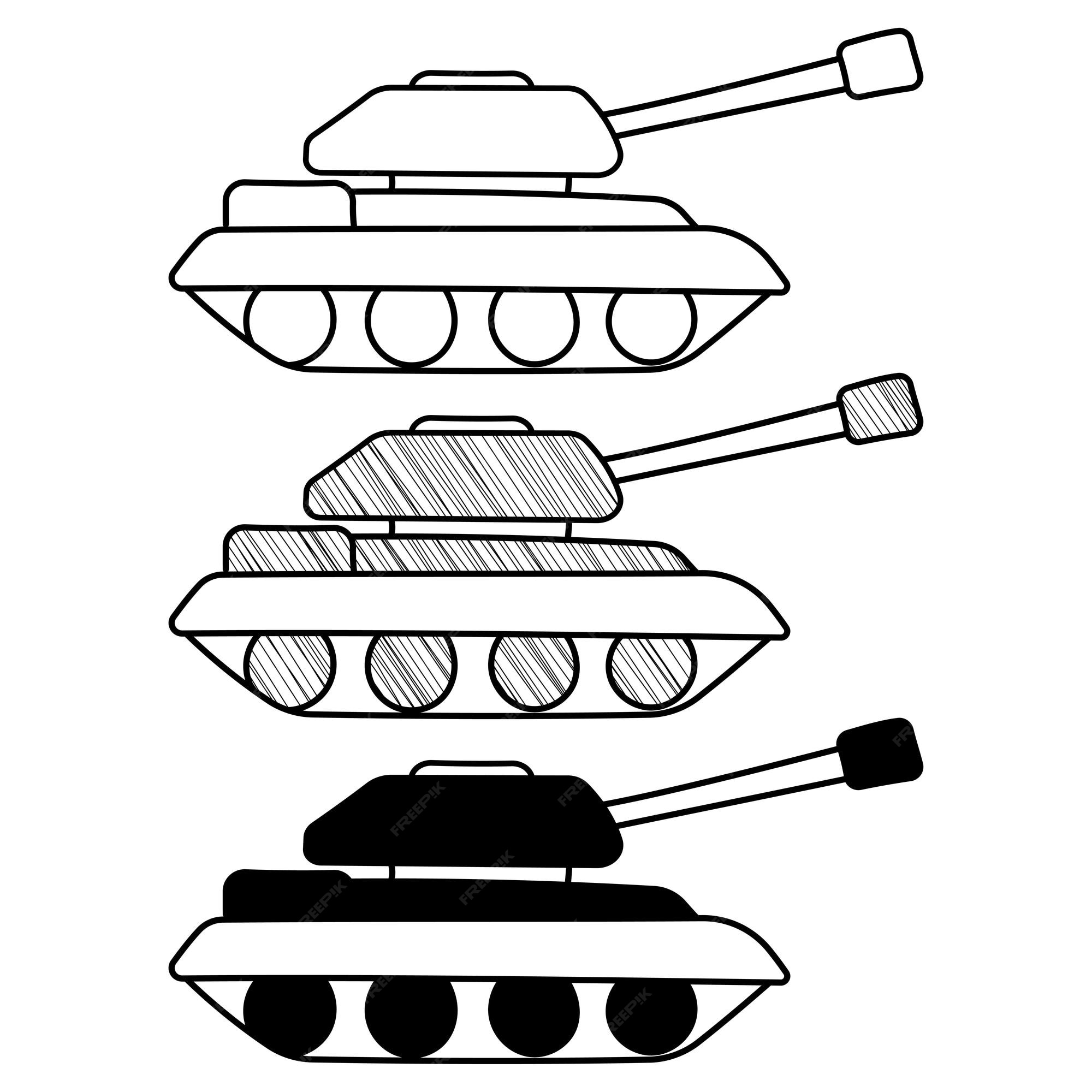 Conjunto de tanques vectoriales dibujados a mano en un estilo de dibujos  animados de garabatos | Vector Premium