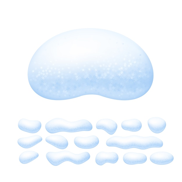 Conjunto de tapas de nieve aislado sobre fondo blanco.