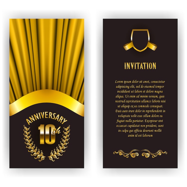 Conjunto de tarjeta de aniversario, invitación con corona de laurel, número.