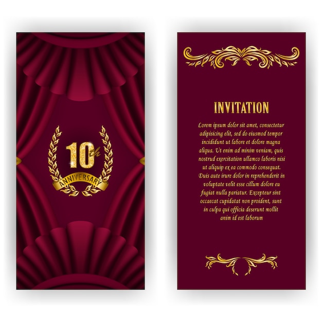 Conjunto de tarjeta de aniversario, invitación con corona de laurel, números.