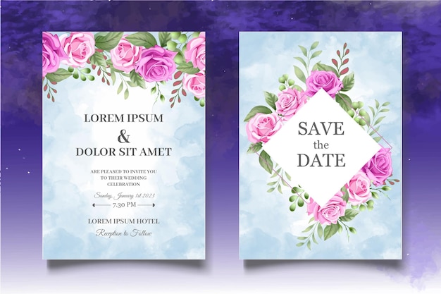 Conjunto de tarjeta de boda floral romántico