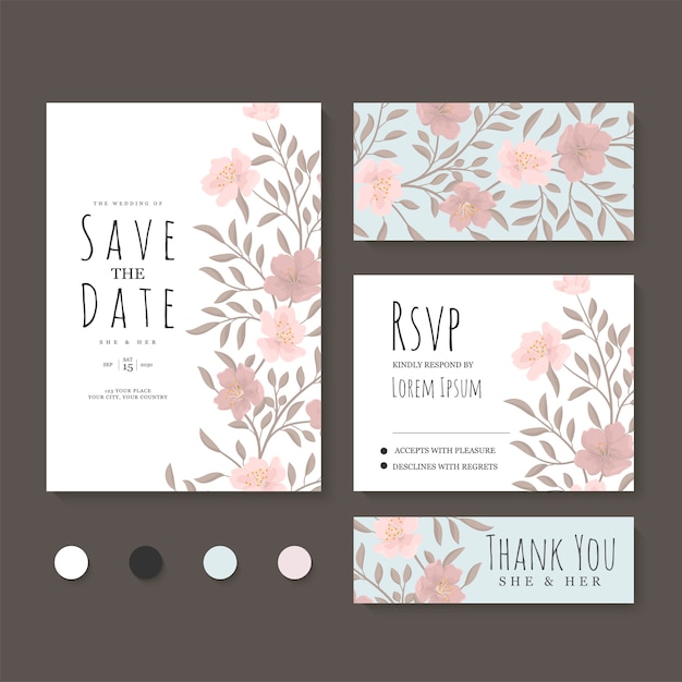 Conjunto de tarjeta de boda floral