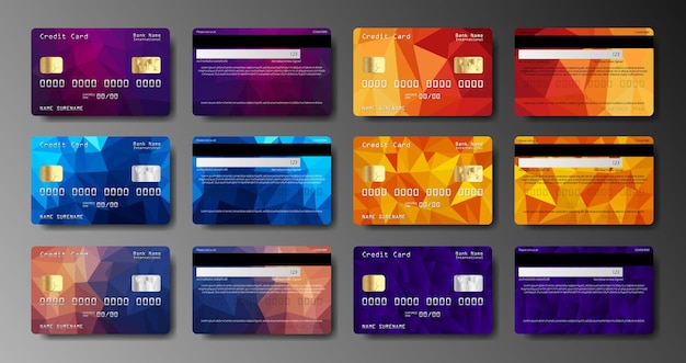 Vector conjunto de tarjeta de crédito realista dos lados aislados