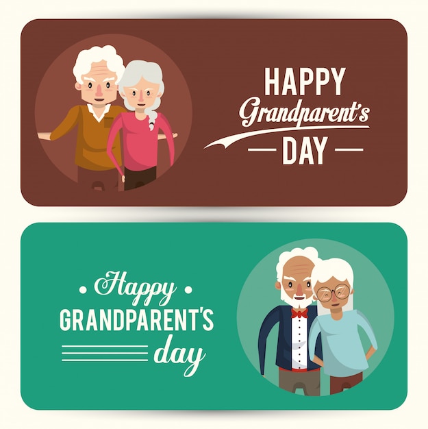 Conjunto de tarjeta del día de los abuelos felices con dibujos animados