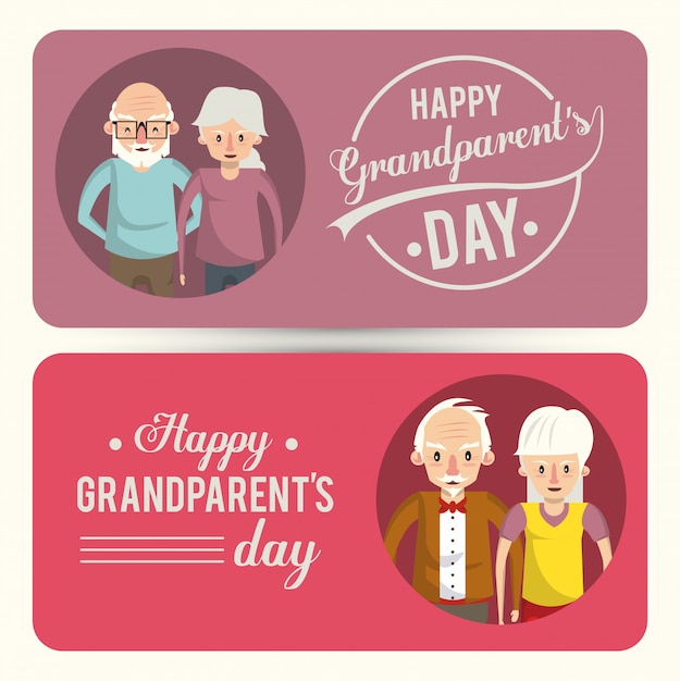 Conjunto de tarjeta del día de los abuelos felices con dibujos animados