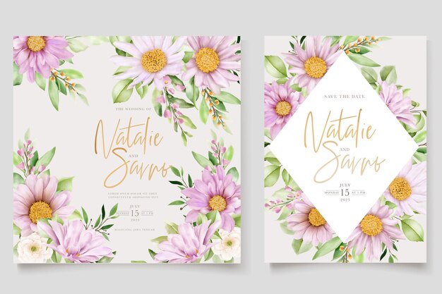 conjunto de tarjeta floral de margarita acuarela dibujada a mano
