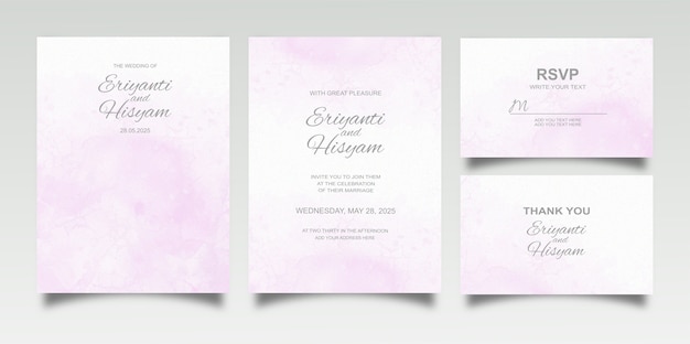 Conjunto de tarjeta de invitación de boda acuarela