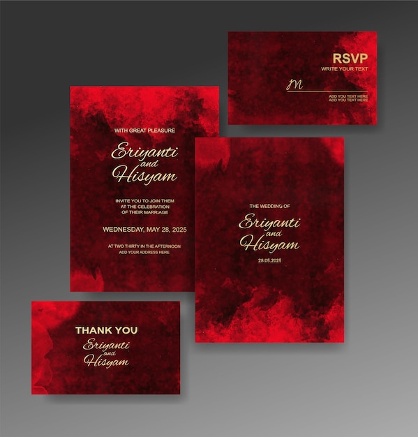 Conjunto de tarjeta de invitación de boda en acuarela
