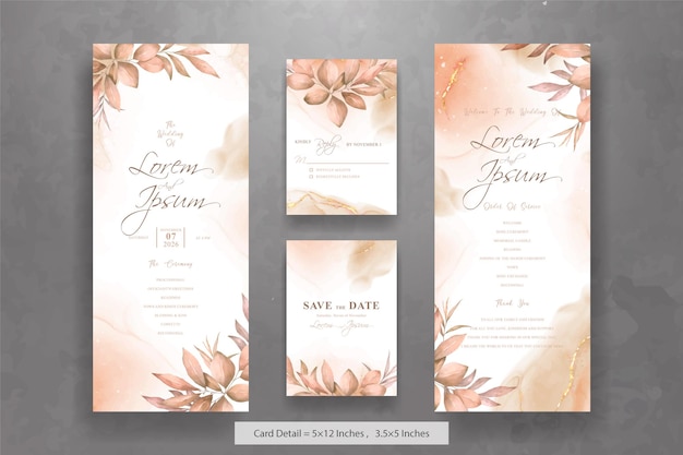 Conjunto de tarjeta de invitación de boda elegante follaje acuarela