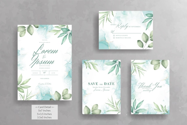 Vector conjunto de tarjeta de invitación de boda elegante follaje acuarela