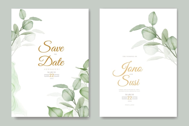 Conjunto de tarjeta de invitación de boda de eucalipto acuarela