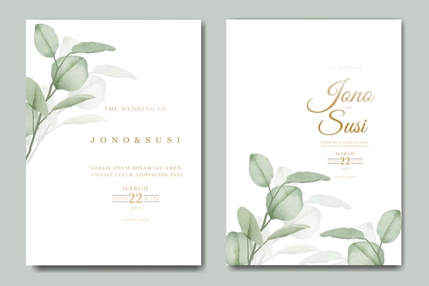 Conjunto de tarjeta de invitación de boda de eucalipto acuarela