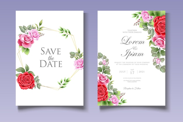 Conjunto de tarjeta de invitación de boda floral acuarela