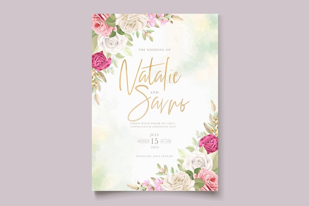 Conjunto de tarjeta de invitación de boda floral dibujada a mano